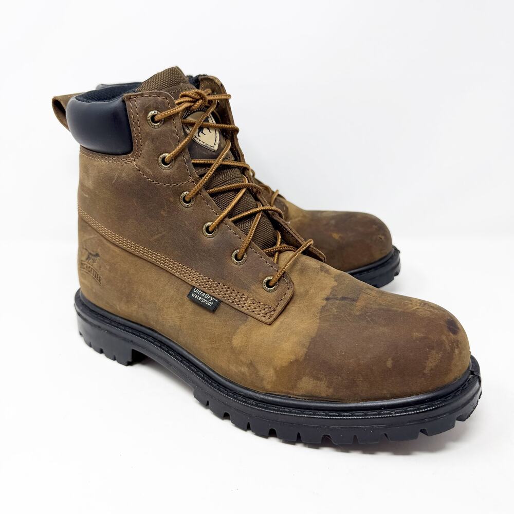 Irish Setter Brown Leather Steel Toe Boots Men's Size 8 GUC Waterproof Lace Up